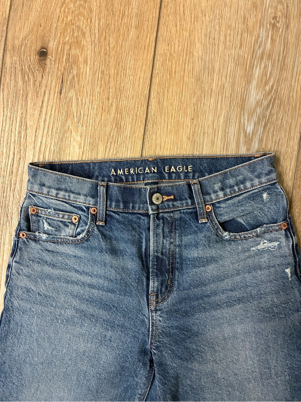 American Eagle Stovepipe Distressed Dark Blue Wide-Leg Jeans with Cuff NWOT-4 - Picture 2 of 4